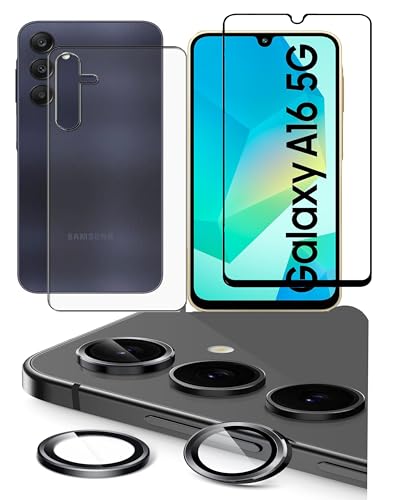 Image of FabeKee Tempered Glass Screen Protector Compatible for Samsung Galaxy A16 5G | Front And Back Screen Guard With camera lens protector Camera Metal Ring 3 in 1 (Samsung A16 5G, Combo)