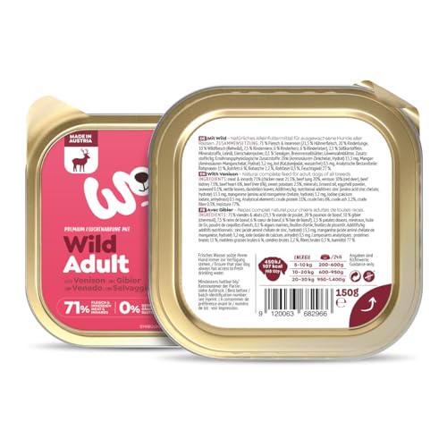 WOW Dog Hunde-Nassfutter mit Wild | Enthält Vitamine und Mineralien, ohne Getreide und Zucker | 150 g / 22er Pack