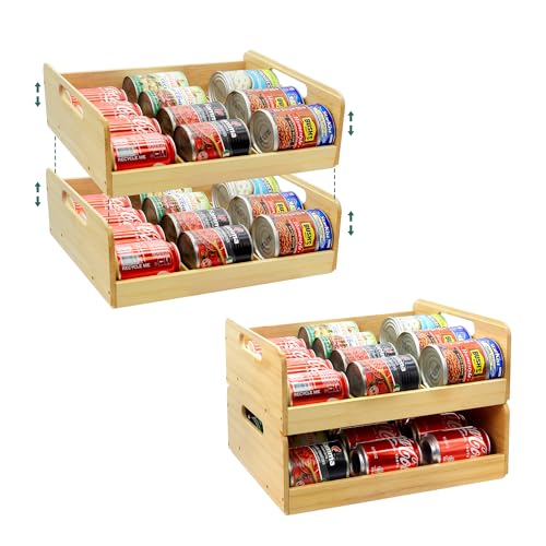 MinBoo Bamboo Can Organizer for Pantry - Stackable Can Rack
