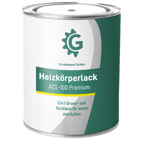 GRUNDMANN Acryllack für Heizkörper - 0,7 Kg Heizkörperfarbe, Heiizkörperlack - ACL 100 Premium - RAL 9016 Verkehrsweiss (Modernes Helles Weiss) Cover