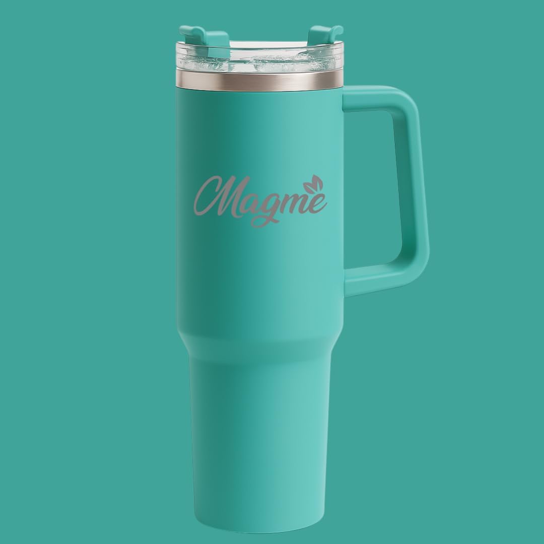 40 oz Stainless Steel Tumbler with Handle and Straw – Magme+ Blue Travel Mug – Insulated Leak-Proof Cup for Hot & Cold Drinks – Reusable Coffee Cup - Image 2