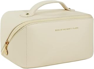 ISENSHI Large Capacity Cosmetic Travel Makeup Bag, Cosmetic Travel Bag for Easy Access, Waterproof Large-capacity Makeup Bag Toiletry Bag for Skincare Cosmetics Toiletries With Handle and Divider, White, Cosmetic Travel Bag