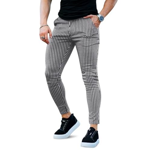 GINGTTO Mens Chino Pants Slim Fit Stretch Pinstripe Pants Men Dress Skinny 28W x 30L Dark Grey
