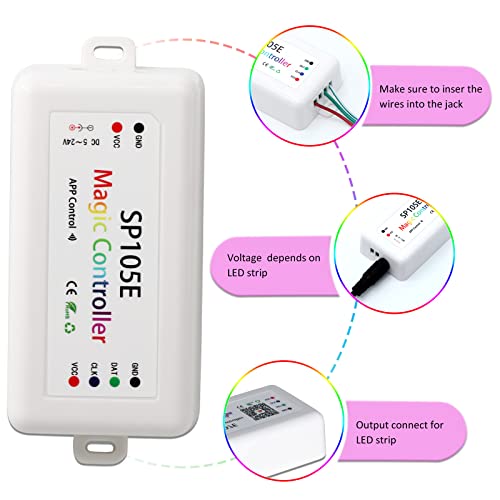 Image of SP105E Led Controller, Ws2812b Controller for Smart IC Led Lights Like Ws2811 SK6812 Ws2815 Ws2813 APA102, Wireless Bluetooth Addressable LED Controller for Indoor Use
