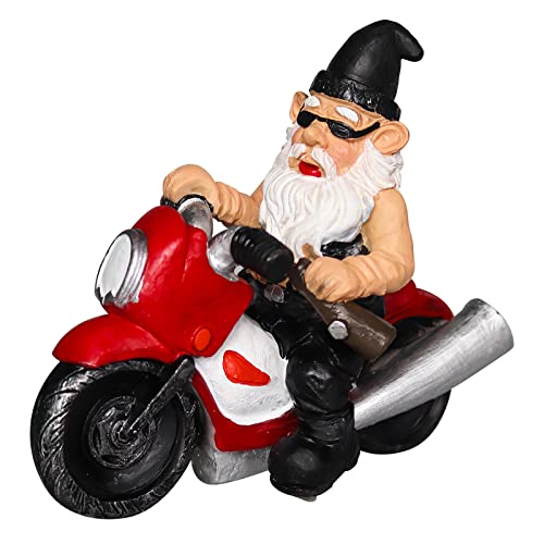 Nezababy Funny Garden Gnome Decoration Riding Motorcycle Statues Naughty Figurines Outdoor Indoor Lawn Yard Patio Sculptures Resin, Red #TOP22
