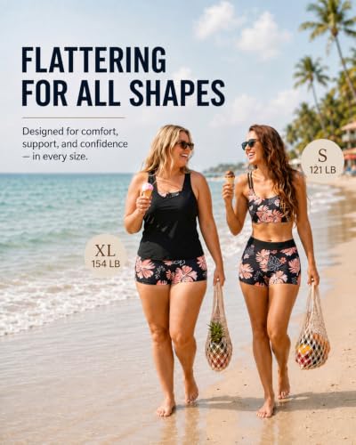 Image of Women's 3 Piece Tankini Swimsuit Tummy Control Bathing Suit with Boy Shorts