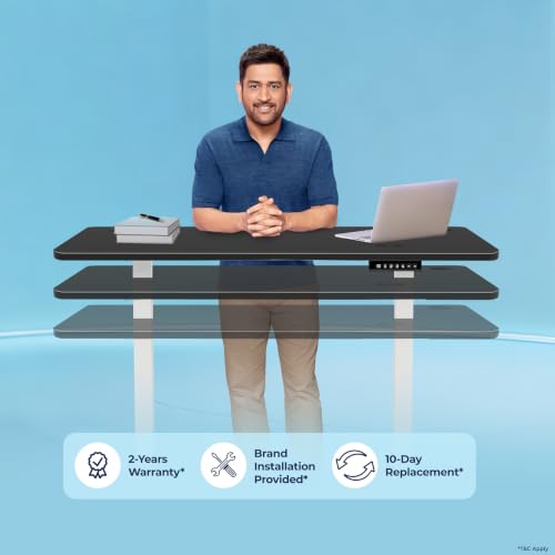Image of The Sleep Company AeroPro Electric Height Adjustable Desk | Ergonomic WFH Table | 4 Memory Presets | Wireless Charging | 2 Yr Warranty | 1600x700 Top | Free Installation | Black & White