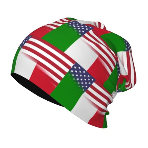 American Flag and Italian Flag Kids Leisure Elastic Knitted Hat Junior Large Size Knit Cap Child Beanie Black