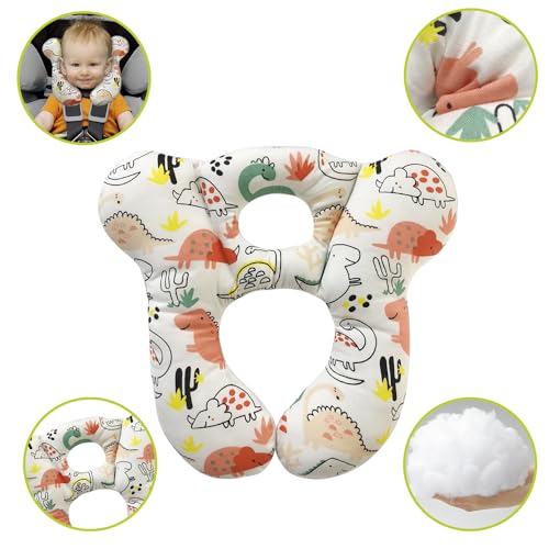 Image of Baby Travel Pillow, Infant Kid's Cushion Soft and Skin Friendly for Car Seat, Pushchair and Stroller (Red Dinosaur)