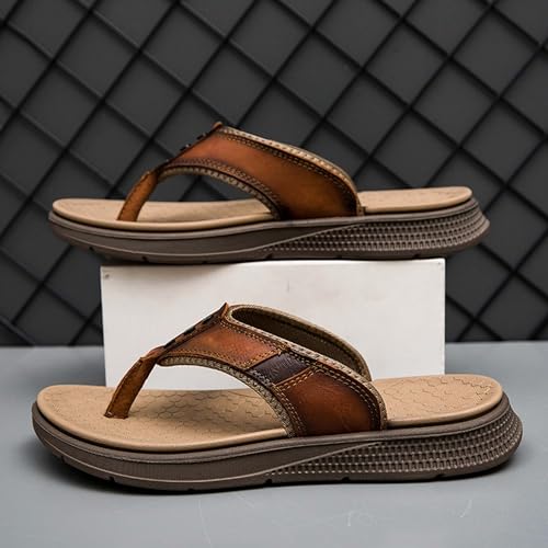 Men's flip flops made of cowhide, casual flip flops, comfortable and lightweight walking sandals2