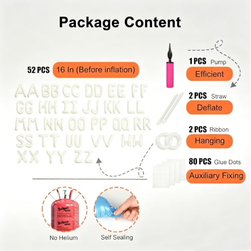 Image of Cream Foil Letter Balloons, 52 Pcs Alphabet Balloon Kit for Party Banner | Individually packed for easy sorting; equipped with hand pump for fast inflation, fully inflated state lasts multiple days