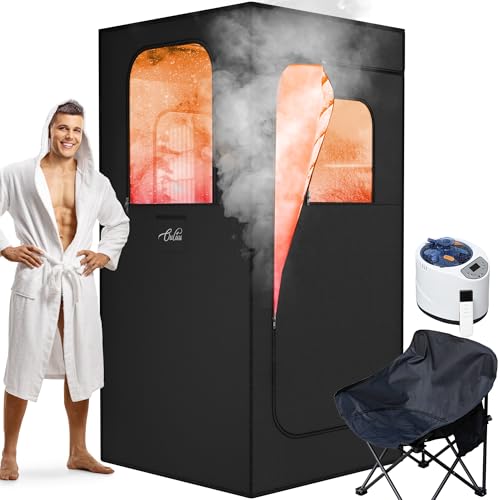 ouluu Large Portable Steam Sauna, 3L Steamer Portable Sauna Box for Home, Personal Sauna with Big Sauna Chair, Remote Control, 3.2’ x 3.2’ x 6.0’, Black, 1200W