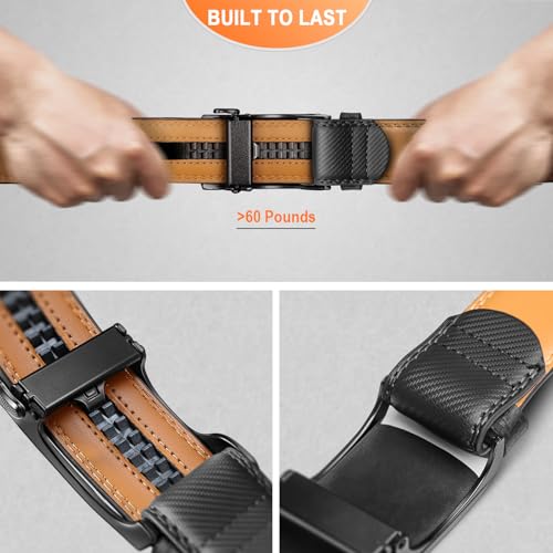 Image of BULLIANT Men Ratchet Leather Belt True-to-size 1 3 /8 inch-Gift Boxed | Smooth Sliding for Micro Fit | Holeless for Dress or Casual