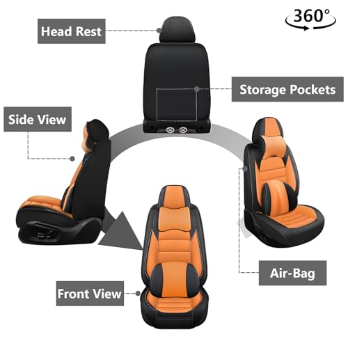 Image of Car Seat Covers for Ford F-150 F-250 F-350 XL XLT STX Lariat King Ranch Platinum Raptor Seat Covers 2007-2026, Waterproof Seat Protectors(Luxury 2 Seats /Black&Orange)
