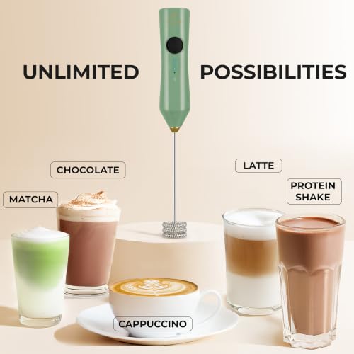 Image of Zulay Kitchen Rechargeable Milk Frother Handheld - Frother Wand, Drink Mixer, Electric Whisk Frother, for Cappuccinos, Matcha & Protein Powder - Dynamic Triple Whisk, 3 Speed 500mAh Forrest Green Gold