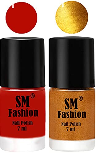 Image of Long Lasting Nail Polish | Nail Paint Combo 7 ml Each) - Set of 2 Red Orange-Golden