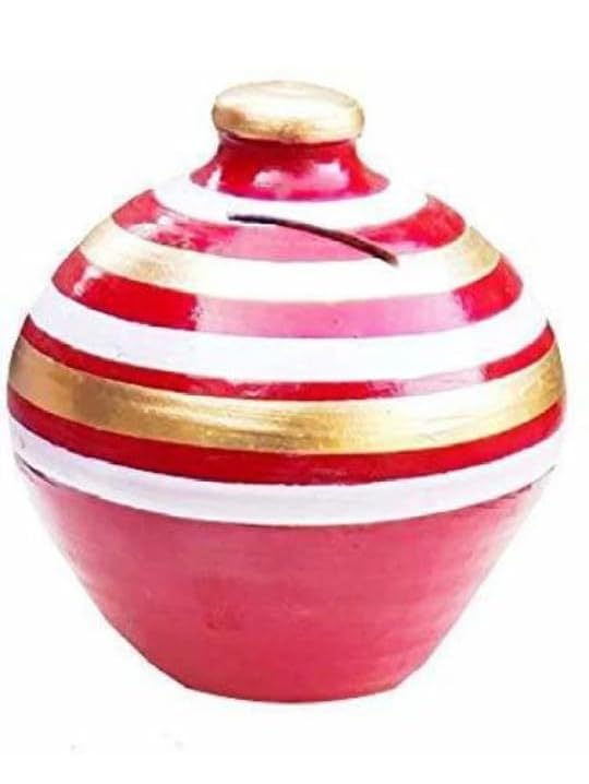Keshika Clay Made Round Shape Piggy Money Bank Terracotta Clay Coin Bank/Undiyal/mitti gullak/Coin Box Gift for Kids Multi-Coloured (Lineing Pattern, 1)