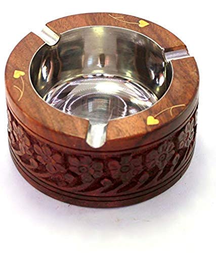 Crafts Store Center India Handmade Wooden Round Shaped Home and Office Ashtray for Cigar and Cigarettes 1pc (10x10X3 cm)-picture-11