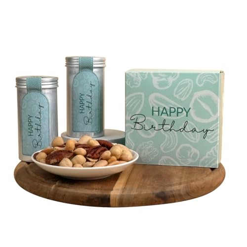 KERNenergie Happy Birthday Geschenkset - Ideales Geburtstagsgeschenk stilvoll verpackt - Geburtstagsgeschenke für Frauen und Männer - Exklusives Geschenkset mit Nüssen und köstlichen Snacks - 360g