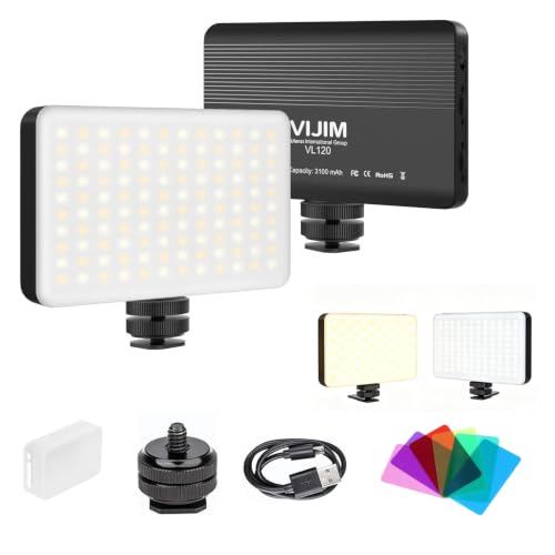 Image of VIJIM VL120 LED on Camera Video Light,Mini Bi-Color LED Camera Light,Portable Photography Lighting w 6 Color Filters, 3100mAh Rechargeable CRI 95+ 3200K-6500K Dimmable LED Panel Light for DSLR Camera