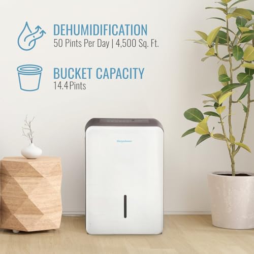 Image of Keystone 50-Pint Portable Dehumidifier for Basement, Garage, Living Room, and Extra Large Rooms up to 4,500 Sq.Ft., 115V, Quiet Dehumidifier for Home and Moisture Absorber with Auto-Shutoff and Timer