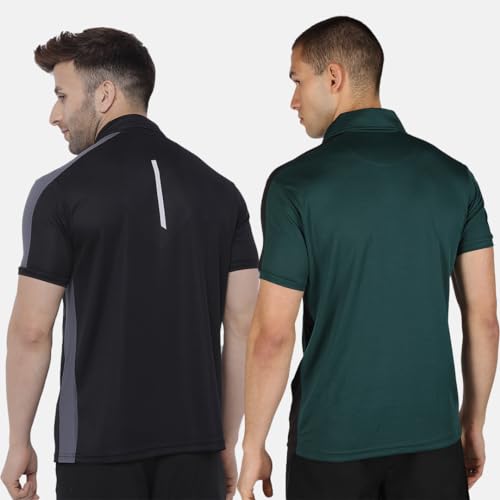 Image of CHKOKKO Men's Active Sports Wear Polo Half Sleeve Gym Tshirt with Button Collar Quick Dry Breathable Perfect for Workout Running Regular Fit Pack of 2