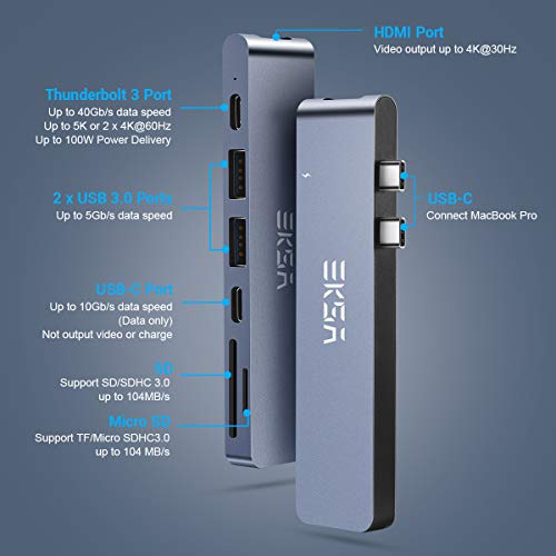 image for Thunderbolt 3 Hub, MacBook Pro Adapter, EKSA 7-in-1 USB C Hub Adapter 