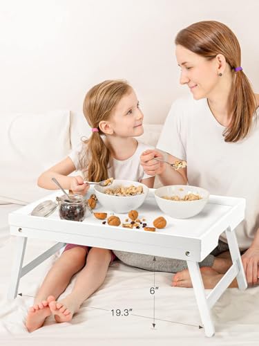 Image of Bamboo Bed Tray for Breakfast, Snack Table with Folding Legs for Eating, Sofa, Couch, Working by Pipishell (White)