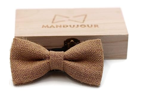 Handcrafted Natural Jute Burlap Bow Tie - Rustic Wedding Groomsmen Gift for Men by Mandujour