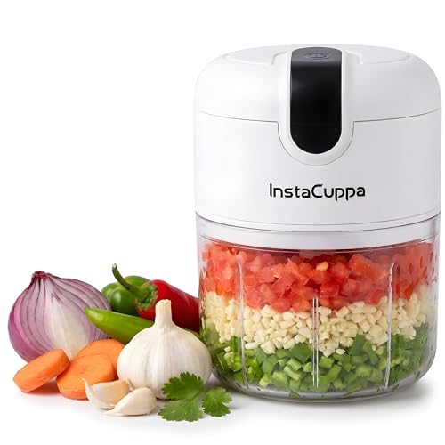 InstaCuppa Mini Electric Chopper for Kitchen, 50% Longer Use 1800 mAh Battery Onion Cutter, USB-C Garlic Mincer for 50% Faster Charging, 45 W Fast Veg