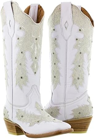 Texas Legacy - Women's White Novia Western Leather Rhinestone Cowgirl Boots Square Toe