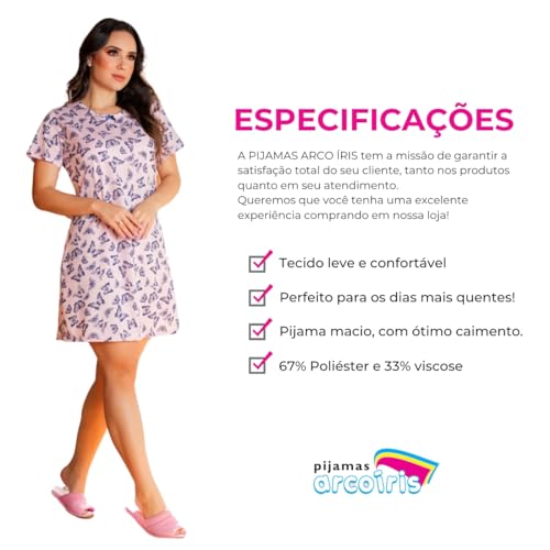 Camisola Feminina Estampada Malha Poliéster E Viscose (BR, Alfa, G, Regular, Regular, Floral/Rosa)