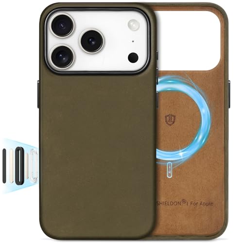 Image of SHIELDON Genuine Leather Case for iPhone 17 Pro 6.3 inch, Crazy Horse Khaki