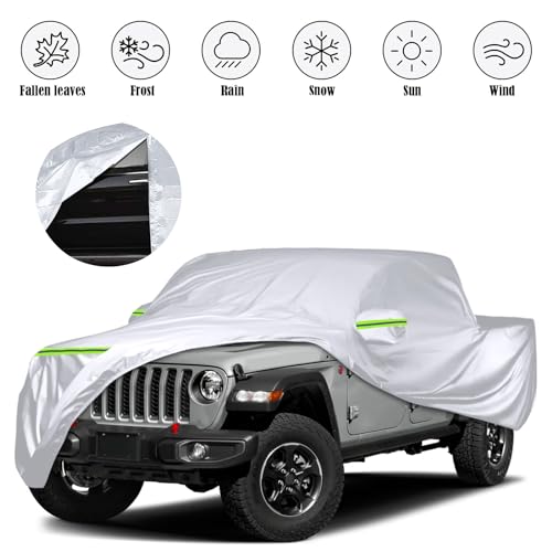 Image of Waterproof Car Covers Replace for 2019-2025 Jeep Gladiator, 6 Layers Silver All Weather Custom-fit Car Cover with Zipper Door & Windproof Bands for Snow Rain Dust Hail Protection