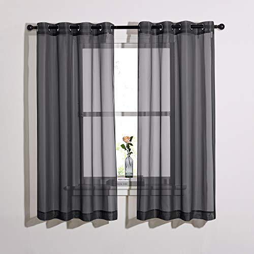 NICETOWN Sheer Drape Panels 63' L - Voile Window Treatment Curtains with Nickel Rings Top for Bedroom/Home Decor (1 Panel=54' W, Black, Sold as 2 Panels)