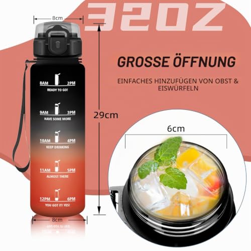 Grsta Trinkflasche- 1l- Trinkflasche Sport, Wasserflasche mit Strohhalm, Auslaufsicher, Flasche Kohlensäure Geeignet, Kann mit dir Tragen… – Ansicht 5