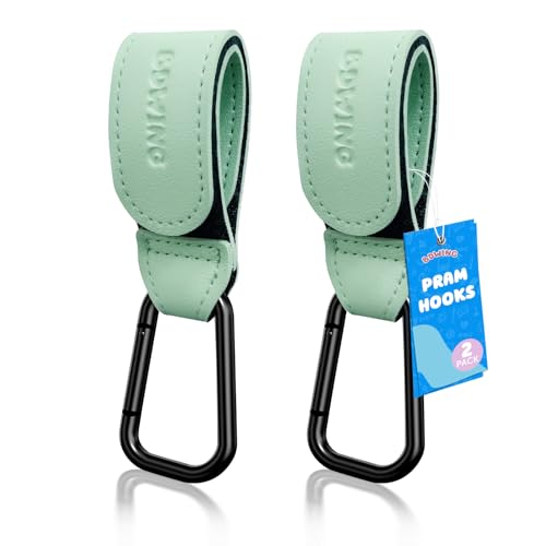 Bdwing Gancho Multifuncional para Silla de Paseo, 2 Pack Ganchos Carro Bebe Cuero, Ganchos para bolso carro bebe para colgar, Ligero y Duradero Accesorios Carro Bebe(Verde Turquesa)
