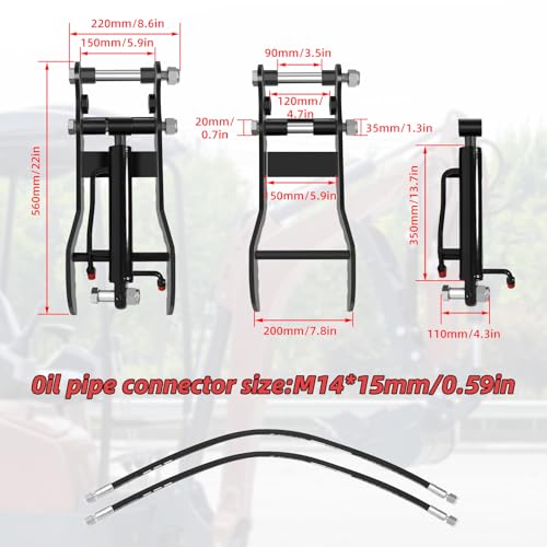 Image of Hydraulic Thumb Clip for Mini Excavator Attachments, Metal Grab with 2* M14 Hoses and 2*Link Pins, Hydraulic Thumb Clip without L-Shaped Bracket for Single-Hole Hydraulic Connection Mini Excavators