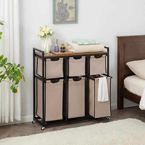 Laundry-Basket-Organizer-Hampers-for-Laundry-6-Compartments-Laundry-Hamper-with-6-Sliding-Laundry-Sorter-Bags-Top-Storage-Shelf-and-Metal-Frame-6-Compartments Laundry Basket Organizer Hampers for Laundry 6 Compartments Laundry Hamper with 6 Sliding Laundry Sorter Bags Top Storage Shelf and Metal Frame 6 Compartments