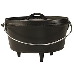 Lodge 5 Quart Pre-Seasoned Cast Iron Camp Dutch Oven with Lid – Dual Handles – Use in the Oven, on the Stove, on the Grill or over the Campfire – Black