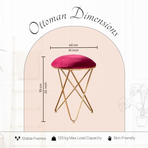 Image of nestroots Ottoman Stool for Living Room | Set of 2 Metallic Stools for Sitting, Bedroom Pouffes, Side Table | 22 Inches Height, Maroon Cross Design | Stylish & Durable Footrest Stool for Home