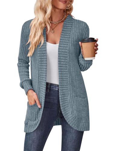 Image of DB MOON Womens Long Cardigan Sweater Lightweight Open Front Long Sleeve Outfits with Pockets