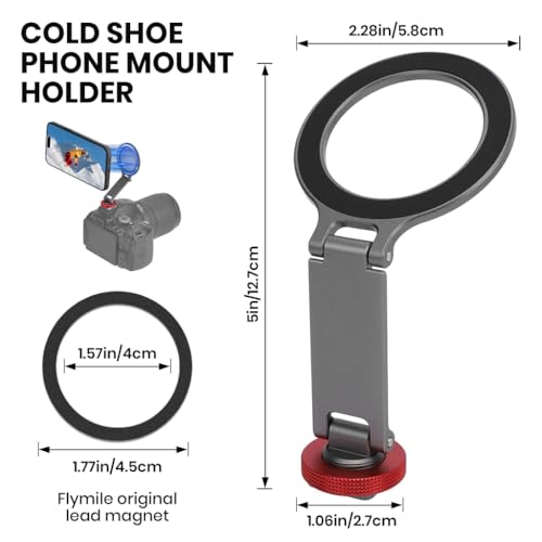Image of ZORBES Magnetic Ring Phone Mount for Tripod or Universal Cold Shoe Mounts, Mag-Safe Compatible, Folding Strong Magnetic Phone Holder for Camera, Selfie Stick