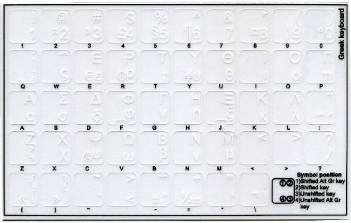 Pegatinas de teclado griego con letras blancas fondo transparente miniatura 2