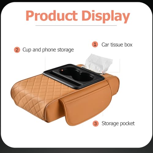 Image of Car Armrest Cushion,5-in-1 Center Console Cover with 2 Storage Bags Cup Holder, Tissue Box Slot, Phone Slot for Sedans, Car Accessories Interior Organizers (Gey)