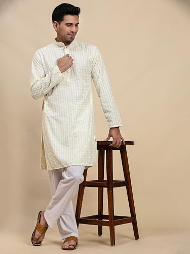 Image of Pro-Ethic Style Developer Men Silk Striped Father Son Matching Ethnic Wear Embroidery Mirror Work Kurta Pyjama Set |(Combo)B-117