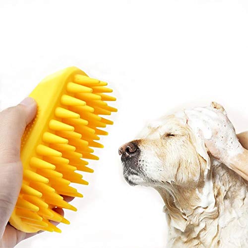 GLWAD Pet Silicone Shampoo Brush, Anti-Skid Rubber Dog Cat Pet Mouse Grooming Shower Bath Brush Massage Comb for Long & Short Hair Medium Large Pets Dogs Cats (Yellow)