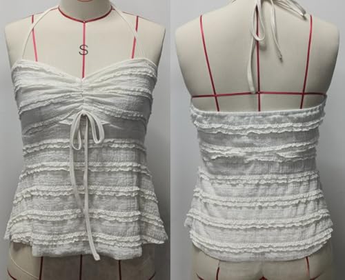 Sexy Peplum Crop Top Backless Halter Ruched Tops Women Coquette Y2k Cami Summer Spaghetti Strap4