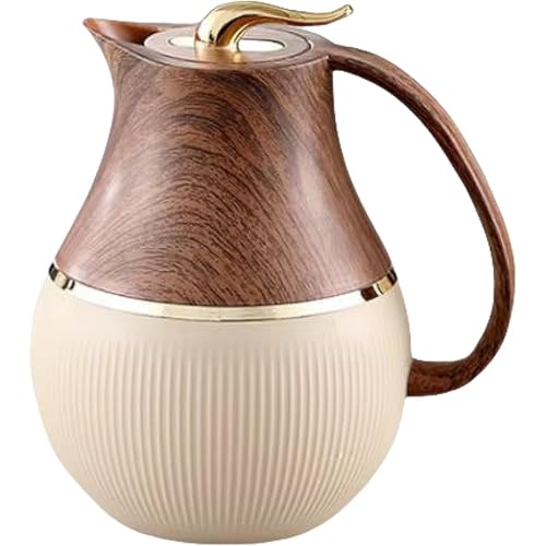 EnergyLion 魔法瓶 真空断熱 保温・保冷 木目大理石柄 レトロ おしゃれ 北欧風 大容量 1リットル 持ち運びやすい 密閉性良好 装飾 ホテル レストラン 会議室 オフィス 家庭用 (A)