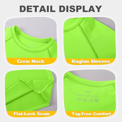 Image of 5-14Y Boys Girls Rash Guard UPF 50+ Short Sleeve Kids Neon Swim Shirts